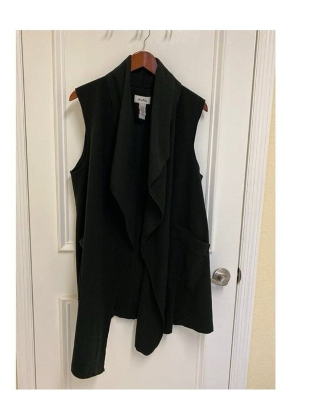 Le Moda Black Open Front Fleece Draped Vest Cardigan One Size